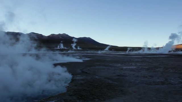 Geyser del Tatio panorama before the sun rise / no people