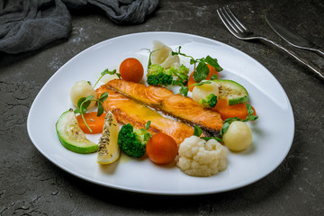 Salmon steak on the grill