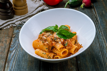 Pasta rigatoni on plate