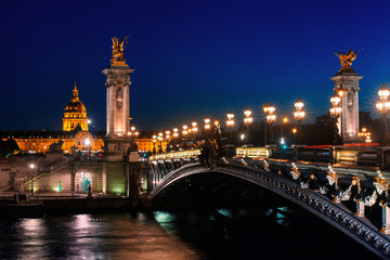 Fototapeta na wymiar Paris at night, Alexandre III bridge, France