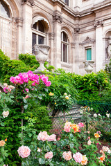 Fototapeta na wymiar Classic facade with roses
