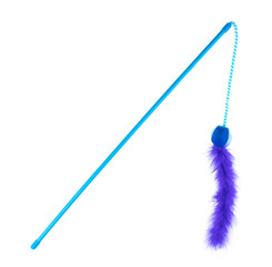 Cat Toy with a Blue Feather ball isolated on white background. - 242765708