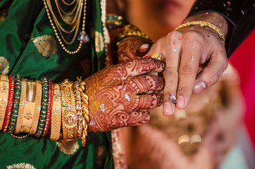 hands closeup of indian ring ceremony