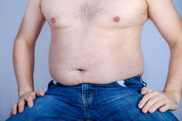 Naklejka premium Shirtless overweight caucasian man