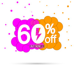 Sale 60% off, bubble banner design template, flash discount tag, app icons, vector illustration 