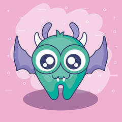 cute monster card with wings flying
