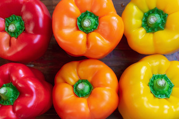 Top view of  colorful bell peppers