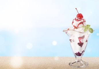 Berry ice cream in glass bowl