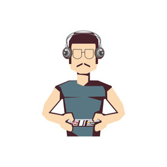 man player video game with control and headphone