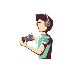 man player video game with control and headphone