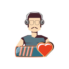 man player video game with headphone and set icons