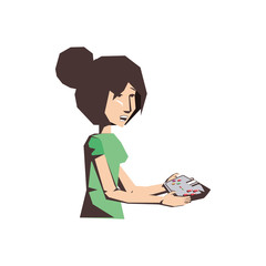 woman player video game with control