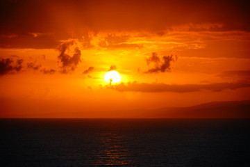 The sun rise of Jamaica coast at Caribbean sea ocean