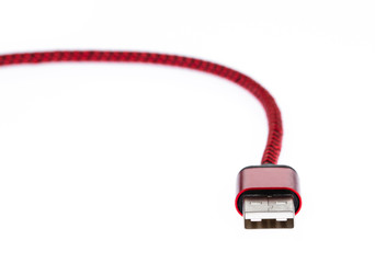 Red USB cable isolated on white background
