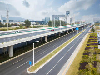 Aerial photography of urban road traffic at an Angle