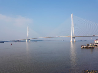 Aerial view of road transportation of Yangtze river bridge