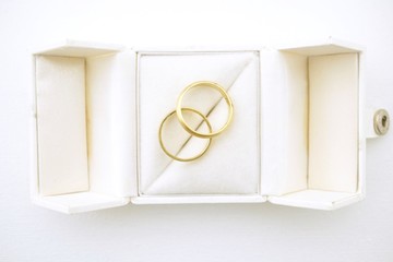 Wedding rings in a box High angle view