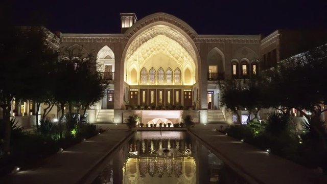 Beautiful night view of Ameri Historical House in Kashan, Iran
