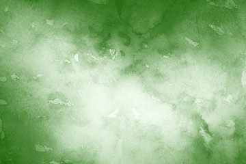 Green ink and watercolor textures on white paper background. Paint leaks and ombre effects. Hand painted abstract image.