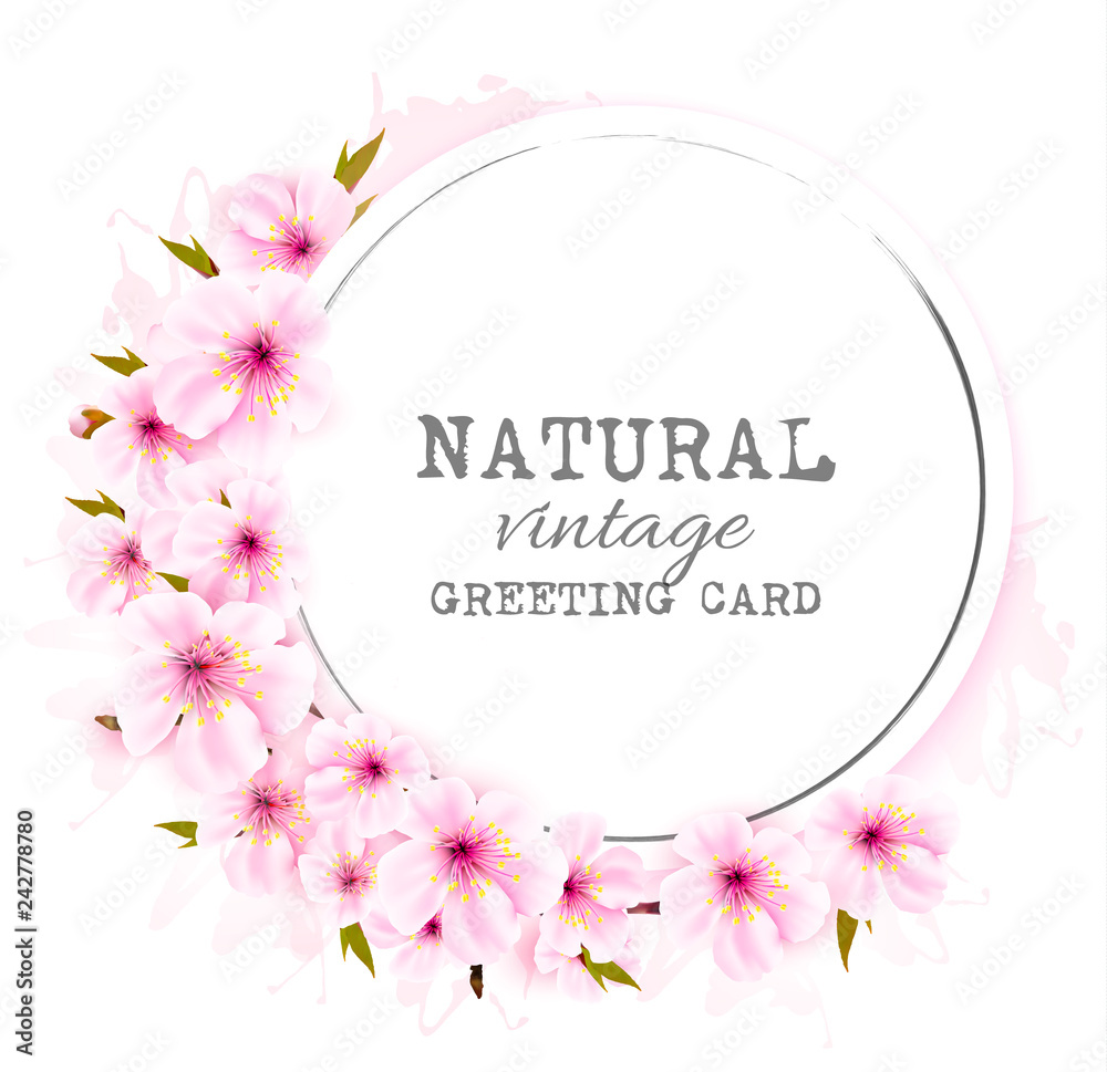 Aufkleber Spring background with a pink blooming sakura. Vector.