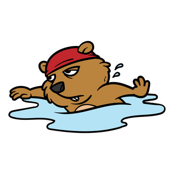 Cartoon Groundhog Character Swimming