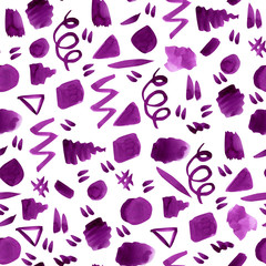Watercolor purple abstract shapes seamless pattern