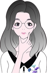  メガネ女性-セルフィー、自撮り、写真