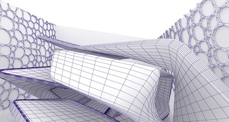 Abstract drawing white interior multilevel public space with window. 3D illustration and rendering.