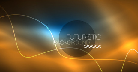 Glowing abstract wave on dark, shiny motion, Christmas and New Year magic space light. Techno abstract background