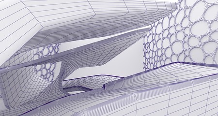 Abstract drawing white interior multilevel public space with window. 3D illustration and rendering.