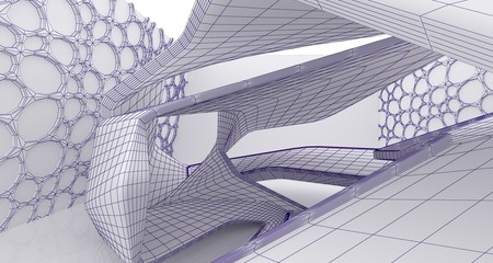 Fototapeta na wymiar Abstract drawing white interior multilevel public space with window. 3D illustration and rendering.