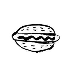 Vector fast food meal grunge icon. Hotdog ink illustration.