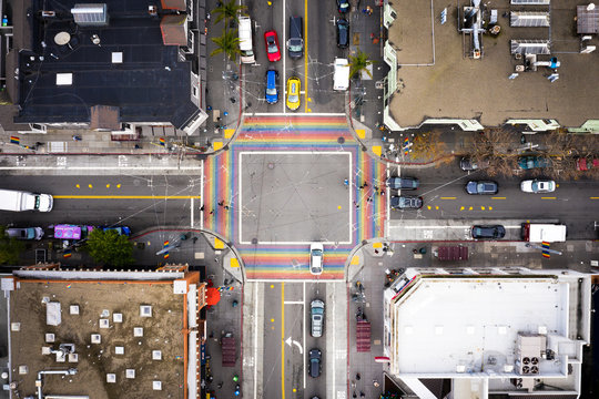 San Francisco Castro District Rainbow Crosswalk Intersection