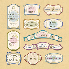 Vintage wedding invitation label vector set