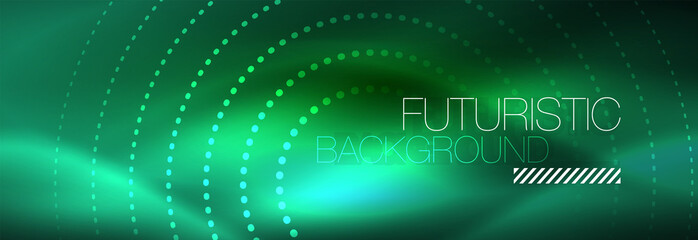 Blue neon dotted circles abstract background, technology energy