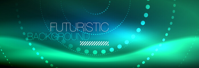 Glowing neon circle line dots, round line design, abstract style on black background. Neon abstract round circles Magic neon lights and glowing dots