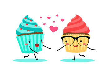 A Cyan and red cupcake. Vector illustration