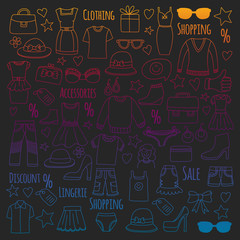 Shopping, market, store. Clothes and fashion icons