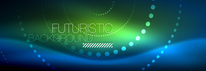 Glowing neon circle line dots, round line design, abstract style on black background. Neon abstract round circles Magic neon lights and glowing dots