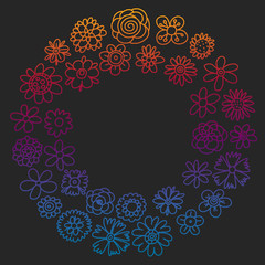 Vector set of colorful doodle flowers. Wedding ornament.