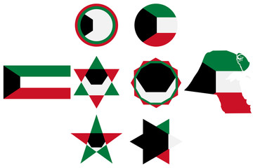 Kuwait flag, badges from the national colors of the country - obrazy, fototapety, plakaty