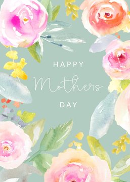 Watercolor Flower Spring Background with Pink Flowers