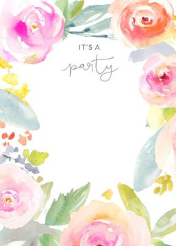 Watercolor Flower Spring Background with Pink Flowers