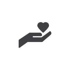 Hand holding heart vector icon. filled flat sign for mobile concept and web design. Heart in hand simple solid icon. Love and valentine's day symbol, logo illustration. Pixel perfect vector graphics