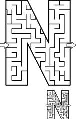Alphabet  learning fun and educational activity for kids - letter N maze game. Answer included.

