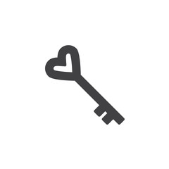 Heart key vector icon. filled flat sign for mobile concept and web design. heart shape vintage key simple solid icon. Valentine day and love symbol, logo illustration. Pixel perfect vector graphics
