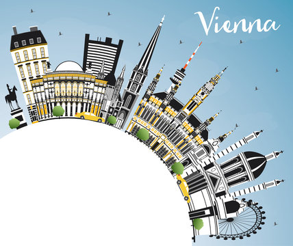 Vienna Austria City Skyline with Color Buildings, Blue Sky and Copy Space.