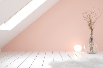 Fototapeta na wymiar Pink empty room. Scandinavian interior design. 3D illustration