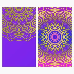 Ethnic Flyer. Templates With Mandalas. Vector Illustration. For Invitation, gift card. Blue, purple color