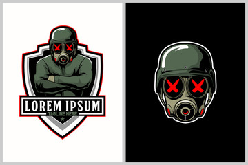 soldiers with gas mask cartoon vector for e-Sport logo template